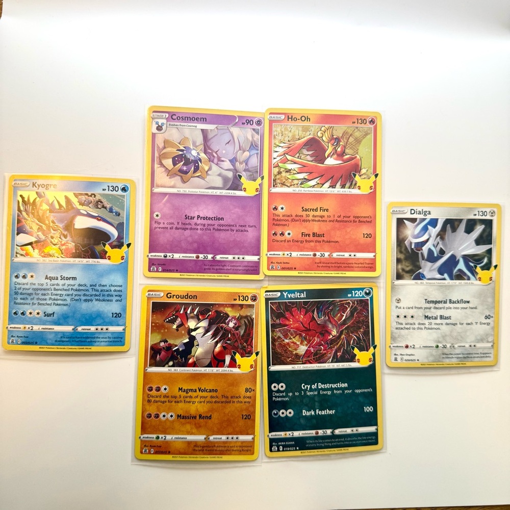 Bundle of 6 Pokemon Celebrations Card - Kyogre, Cosmeom, Ho-Oh, Groudon, Dialga